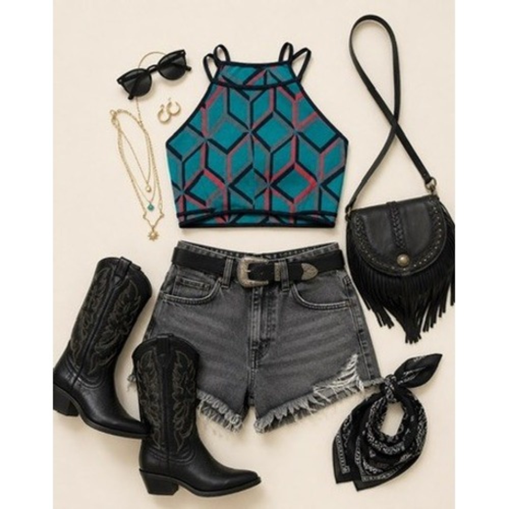 Moikana Brazilian Geometric Knit Crop Top Strappy Open-Back Size PP (XSmall)